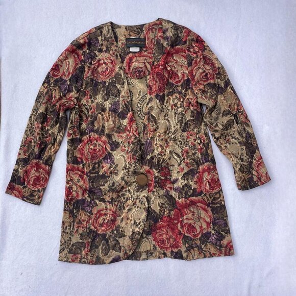 Vintage Just in Thyme Floral Red Gold Jacket Blazer Paper Tag Sz 12 Fall Autumn - Picture 1 of 8